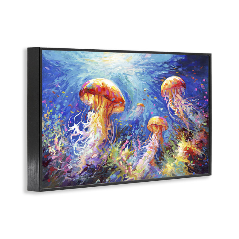 Giclée sous-marine méduse par Leon Devenice, H 12 po x l 18 po, Giclée encadrée noir minuit