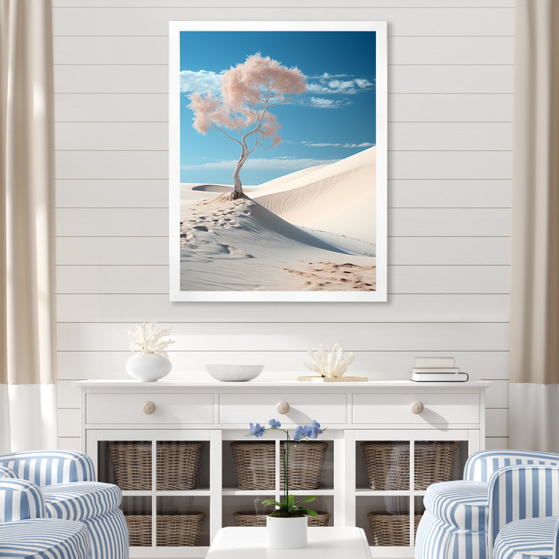 Arbre sur une dune blanche sur toile, Cadre photo blanc, H 32 po x l 16 po x P 1 po