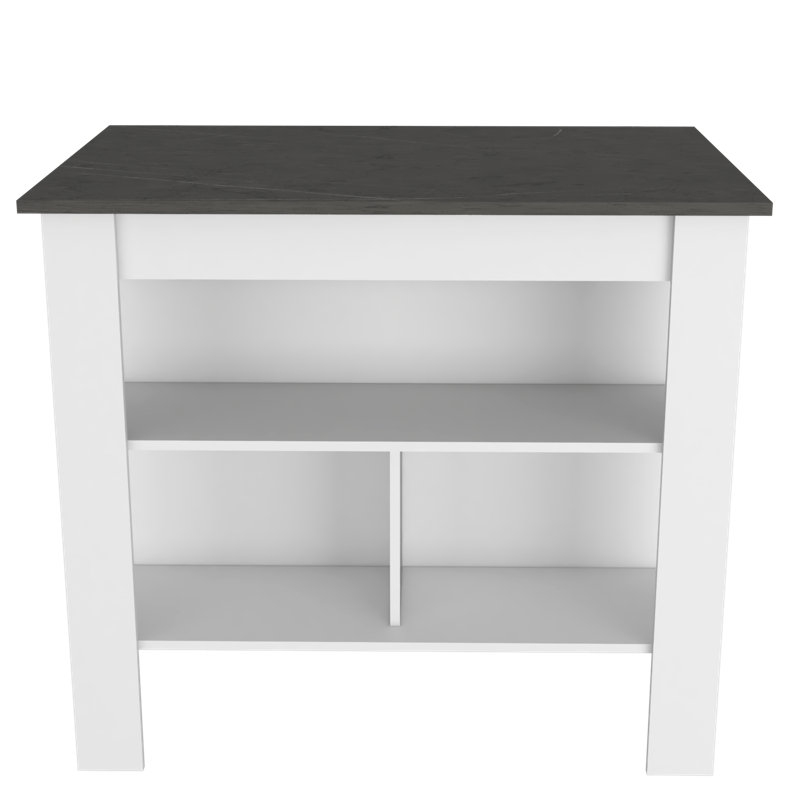 Cala Kitchen Island with Spacious Prep Table, 3 Open Storage Shelves, 4 Sturdy Legs and Comfortable Meal Prep Workstation Design for Modern, Functional and Organized Kitchen Island Table