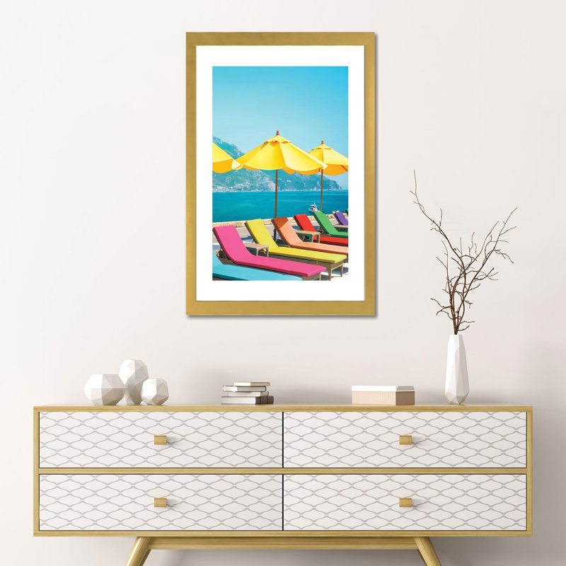 Amalfi d’été-reproduction de photo, Blanc, H 24 po x l 16 po x P 1 po, Papier encadré doré