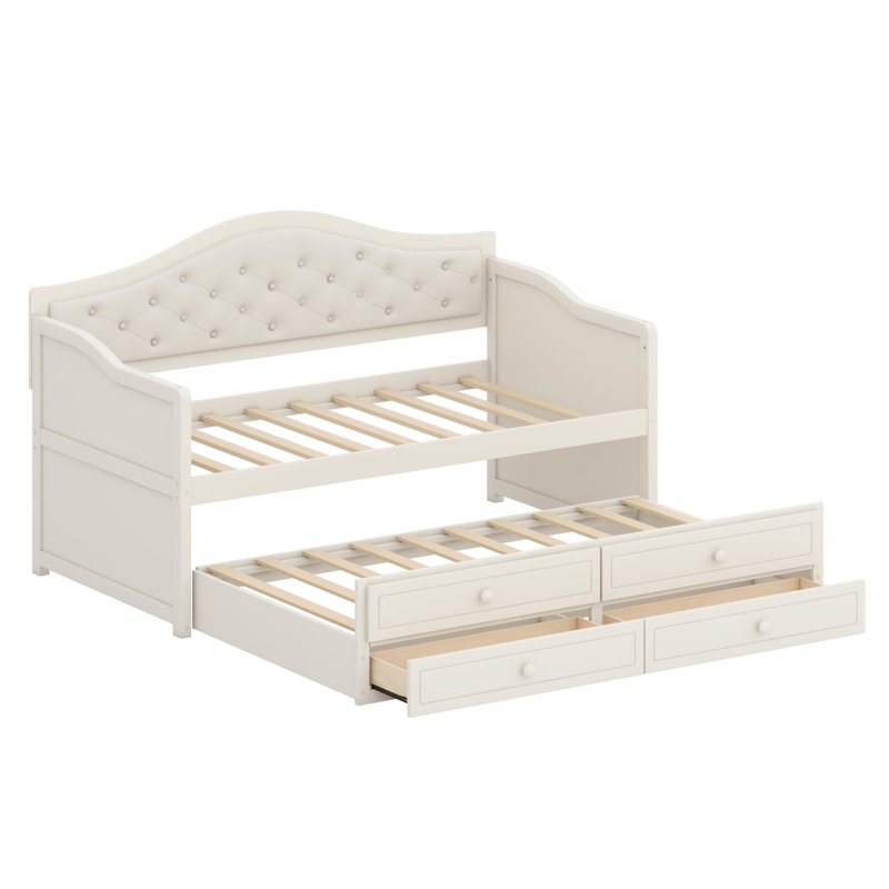 Multi-Functional Daybed with Trundle, Drawer Storage, and Tufted Design for Living Spaces, Beige