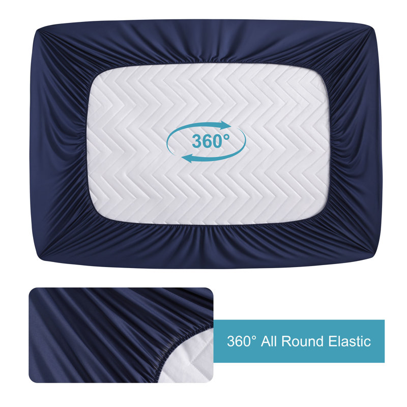 Waterproof Mattress Cover, Noiseless Fitted Sheet, Twin Extra Long Fitted Sheet, Navy