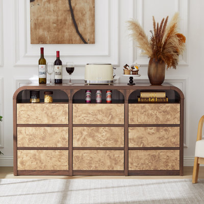 59'' W 9 Drawer Burl Wood Dresser