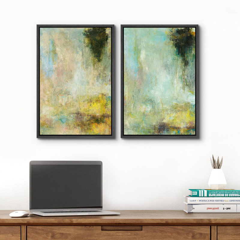 Art mural abstrait, ensemble de 2 reproductions d'art encadrées sur toile, Noir, H 24 po x l 32 po