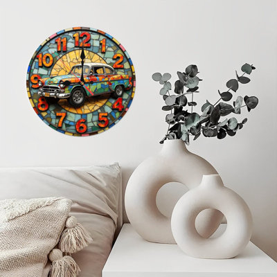 10'' Round MDF Wall Clock with Silent Quartz Movement and No-Drill Hanging Hook(AA Batteries Not Included)