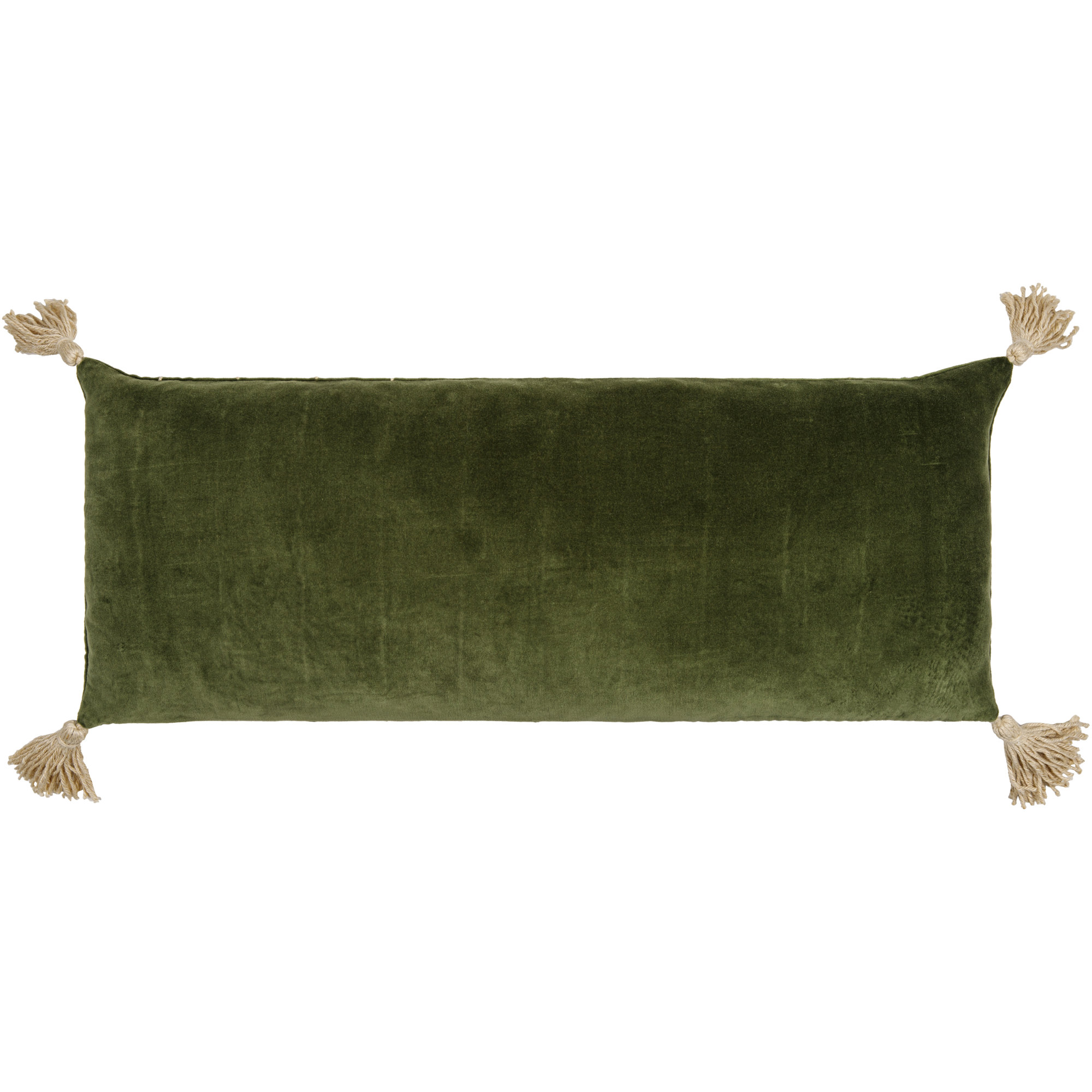 Tassels Lumbar Throw Pillow, Green, No Fill