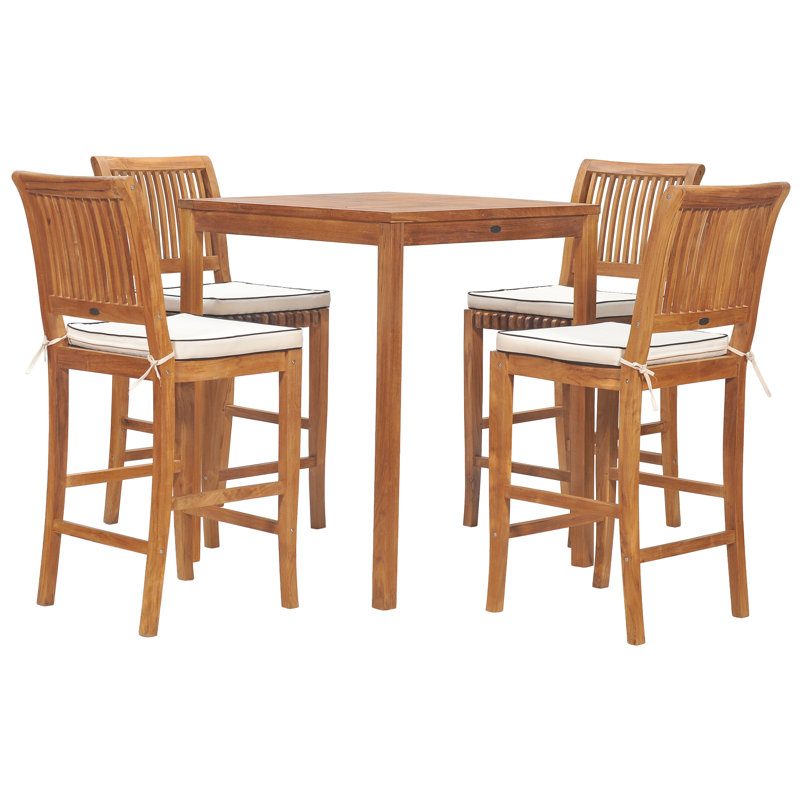 Outdoor 5 - Piece Teak Bar Height Dining Set with Cushions