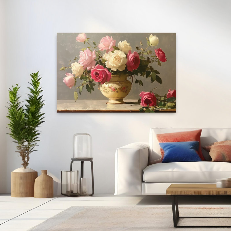 Porcelaine roses, art contemporain abstrait romantique, H 32 po x l 48 po