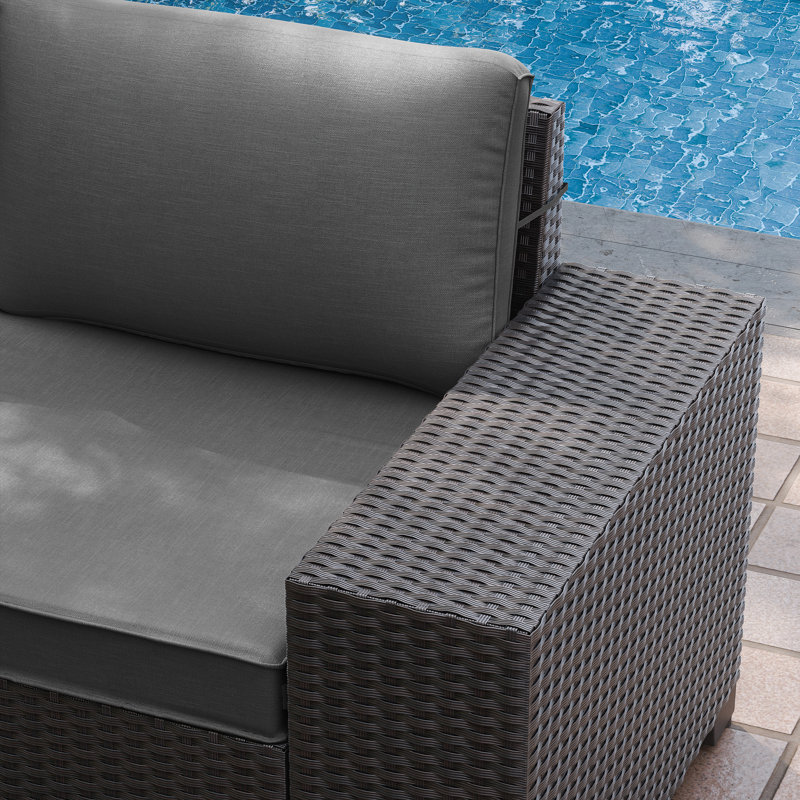 6-Piece All-Weather HDPE Rattan Outdoor Conversation Furniture Set with Cushions, Extra-Wide Armrests & Glass-Top Coffee Table