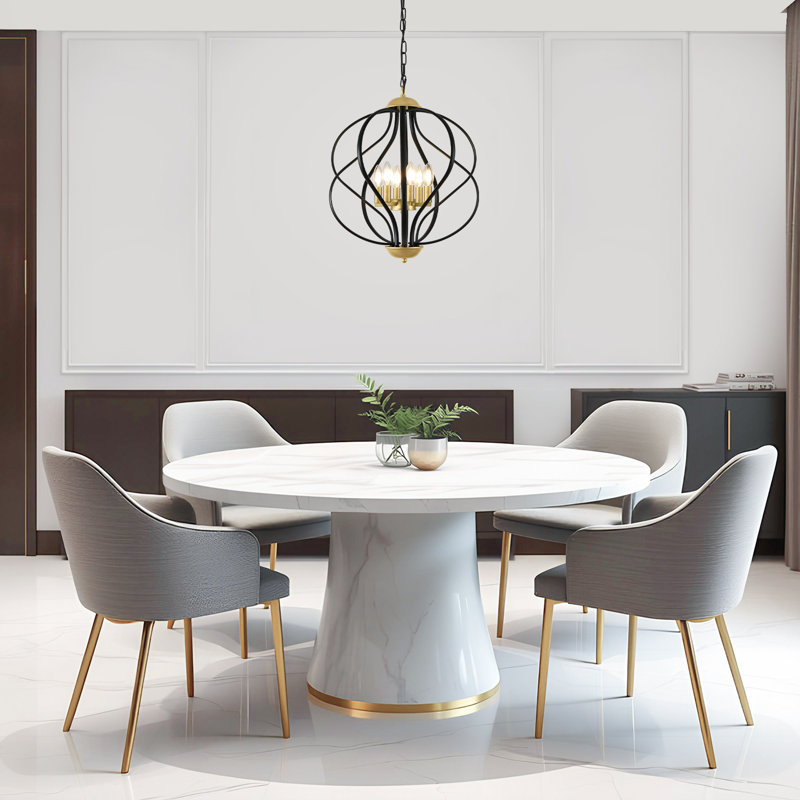 Avers 6 - Light Unique Geometric Chandelier Wrought Iron Accents(18.9"), Gold