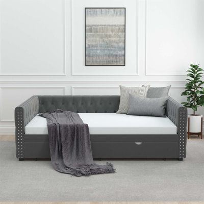 Eylulnaz Daybed With Trundle Velvet Upholstered Tufted Sofa Bed -  Everly Quinn, 36668C27C1AA43C59D449EF1AFF4A8C5