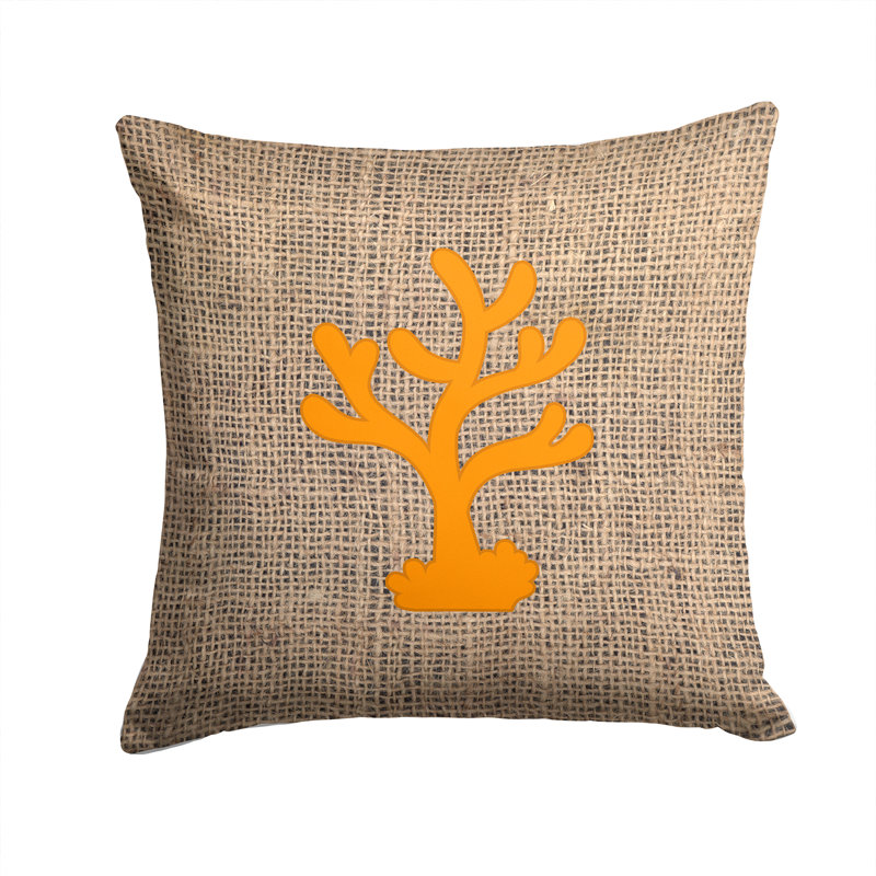 Coussin décoratif intérieur/extérieur corail en toile jute, Orange, H 14 po x l 14 po x P 4 po