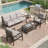 5-Piece Metal Patio Furniture Set, 5-Seat All-Weather Conversation Sofa With 4 Inches Thick Cushions, Frame, Coffee Table & End Table For Porch Backyard Garden-438468534