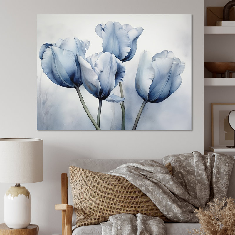 Tulipe, art mural, impression de décoration florale bleu saphir - Tulipes Simplicité saphir I, H 24 po x l 32 po x P 1 po