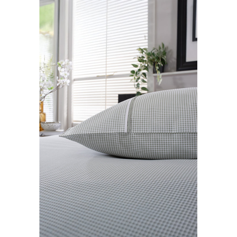 Classic Cotton Gingham Duvet Cover Set with Pillowcases, Green