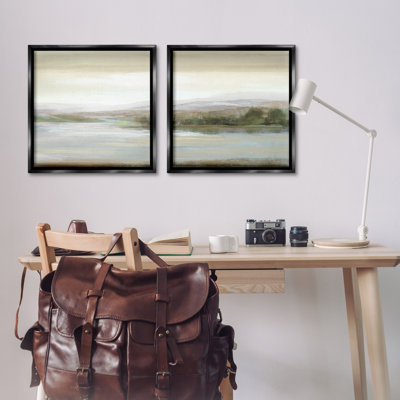«Abstract Lakeside Landscape», ensemble de 2 toiles flottantes encadrées par Nan