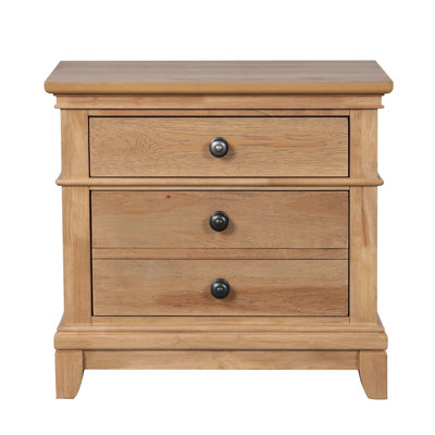 Table de chevet avec rangement à 3 tiroirs de style ferme en chêne naturel couleur chêne massif 1 pièce