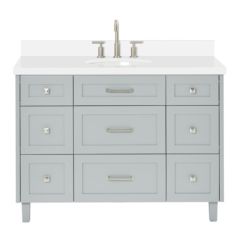 Meuble-lavabo simple 54 po avec plateau en quartz de Carrare ARIEL, Gris, 48" - 49", Pure White Quartz