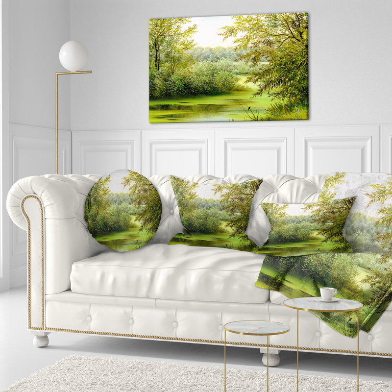  Coussin abstrait paysage d'été, 18 po x 18 po, Carré