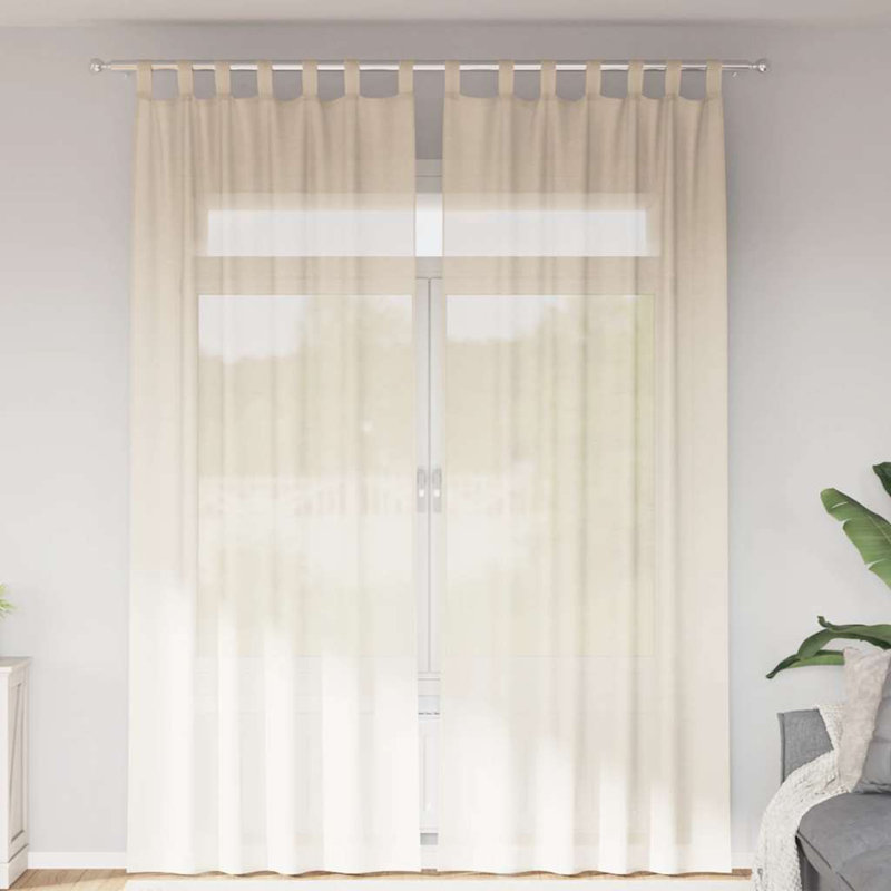 Voile Curtains With Tab Top 2 Pcs, 140cm Width x 260cm Drop, Cream