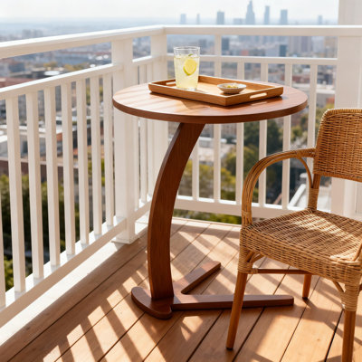 C-Shaped End Table With Solid Wood Top, Round Side Table For Small Spaces, Modern Nightstand For Living Room And Bedroom