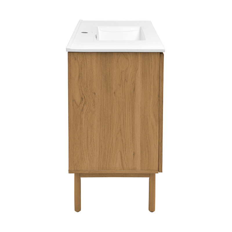 Meuble-lavabo autoportant en chêne naturel Classe 36, Single-Hole, Blanc, Chêne naturel