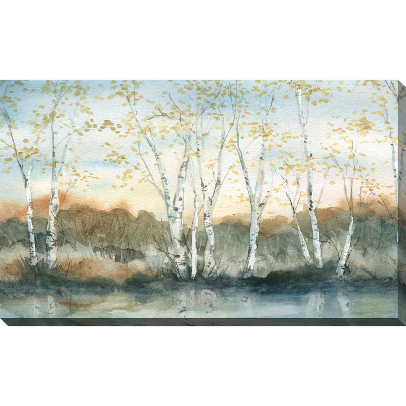 Birch Riverbank - Peinture, L 40 po x H 24 po, Toile tendue