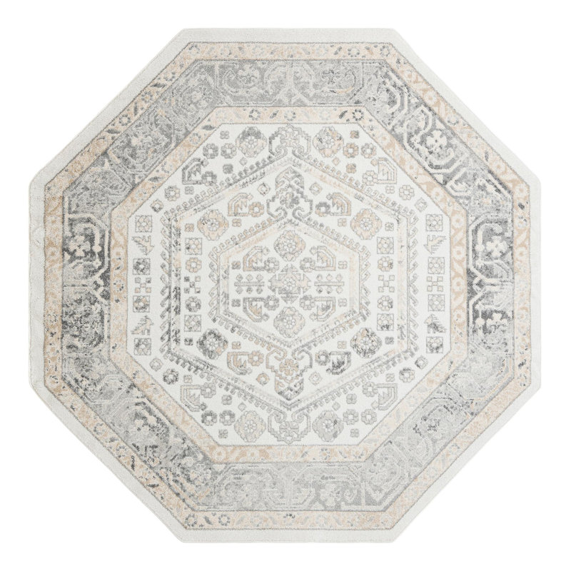 Edson Oriental Ivory Area Rug, Octagon 7'1" x 7'10"