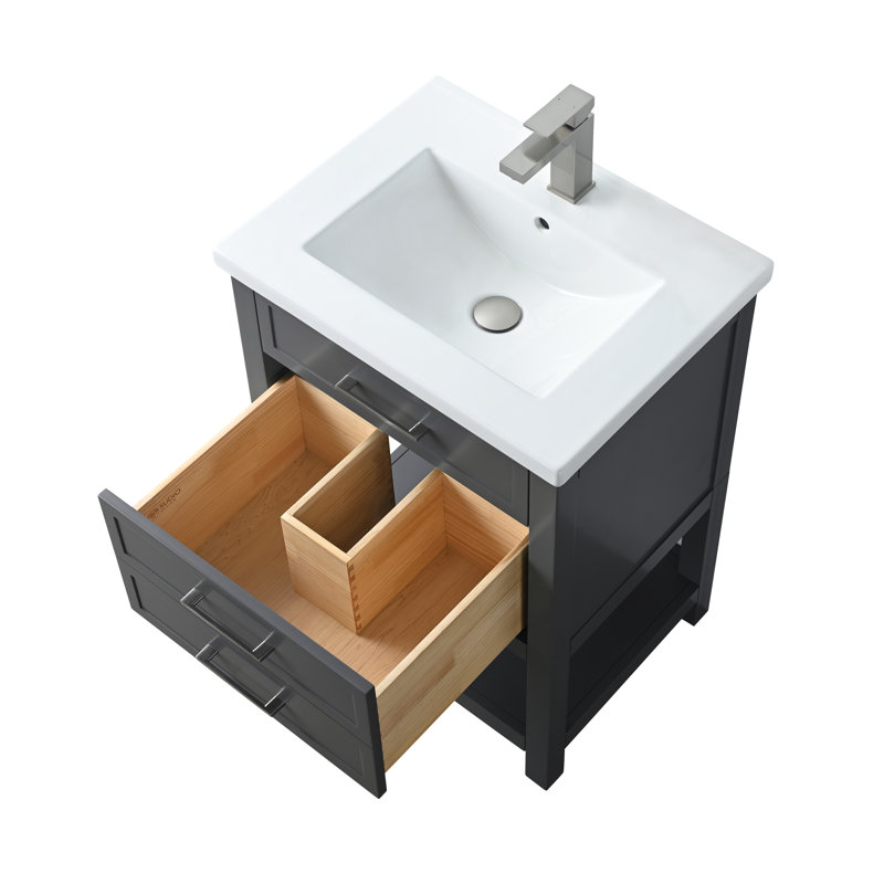 Vicini 24'' Single Vanity with Ceramic Top, Dark Gray / Brushed Nickel