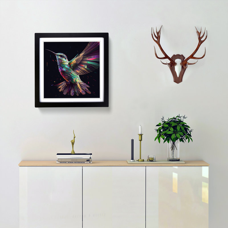 Hummingbird Glitch - Single Picture Frame Print on Wood, Black