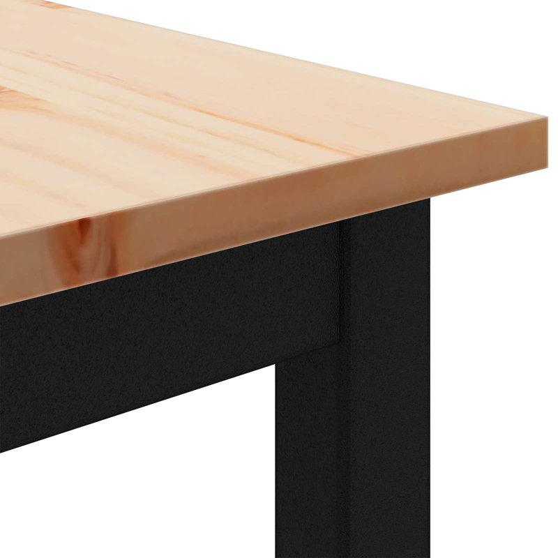 Solid Wood Top Metal Base Dining Table, Natural, Black, 75cmH x 110cmL x 110cmW