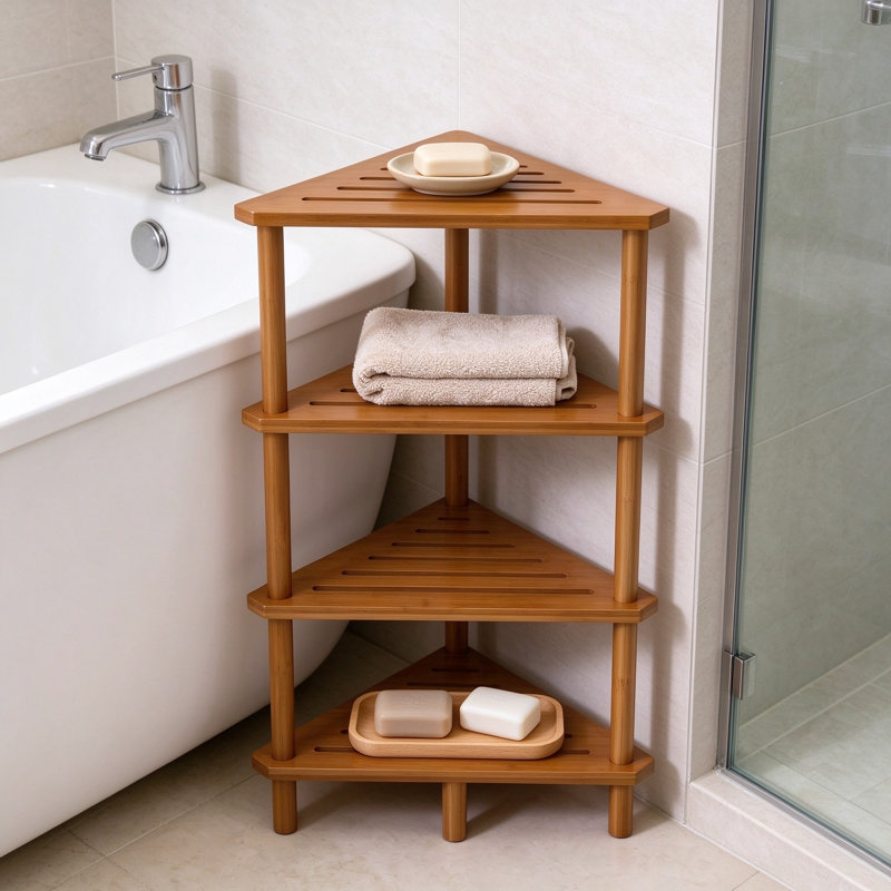 Freestanding Bamboo Shower Caddy, 35.43" H x 16.89" W x  12.2" D