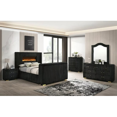 Chambre à coucher noire 4 pièces Henna