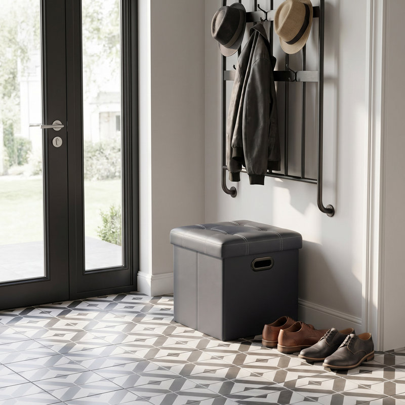 15-inch Storage Ottoman - Footstool With Metal Grommet Handles And Synthetic Leather, Holds 660 Lbs, For Dorm, Living Room, And Bedroom, Dark Gray