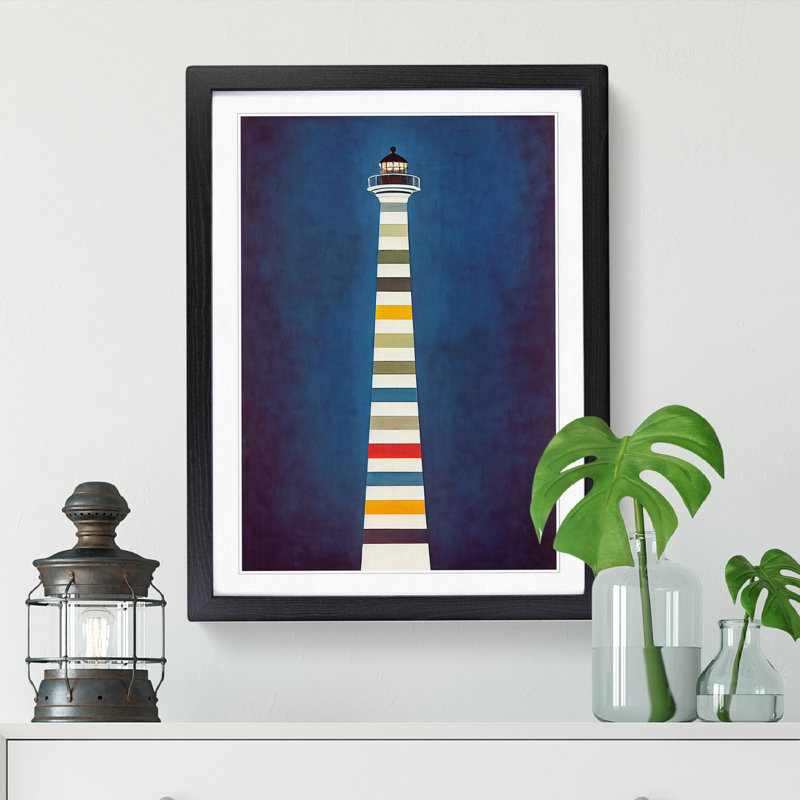 Lighthouse Striped Abstract - Picture Frame Print, Black, 34cm H x 25cm W x 2cm D