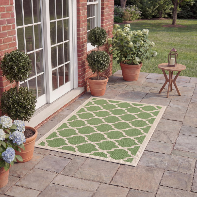 Bordeaux Geometric Green/Blue Indoor/Outdoor Area Rug, Rectangle 2' x 3'7"
