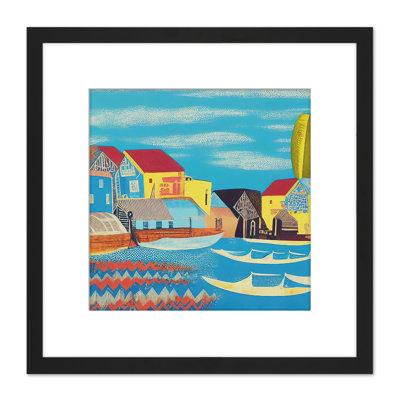 Contemporary Folk Fishing Harbour Village - Single Picture Frame Painting