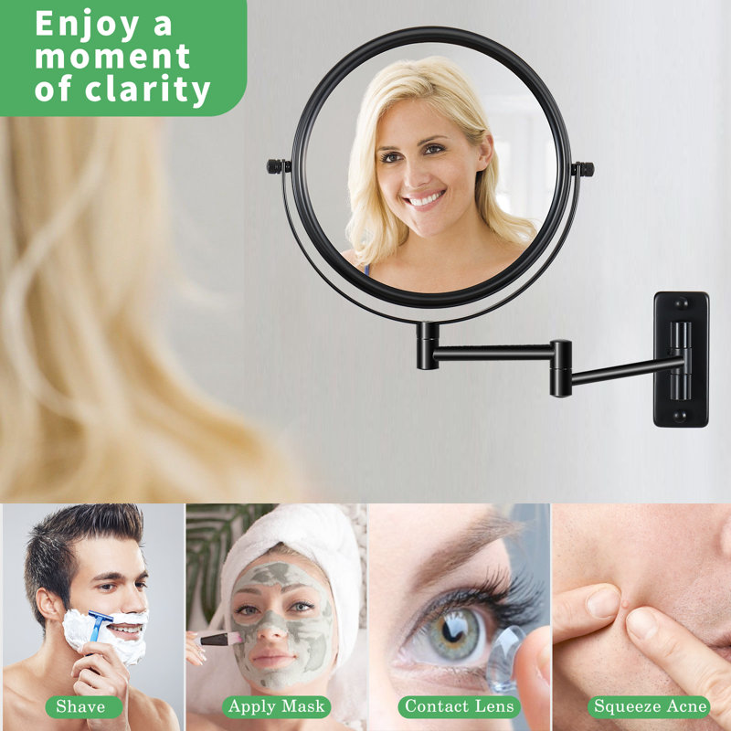 Wall Mounted Magnifying Mirror 8 Inch, Makeup Double Sided Vanity Mirror For Bathroom, Black, 12" x 16.8", 10X