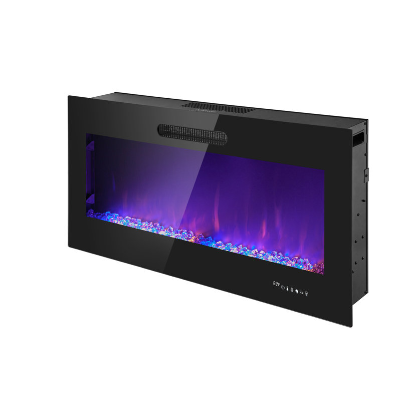Luxury LED Slim Design Electric Fireplace Insert with Log & Crystal Embers, 18.9" H x 63.8" W x 5.9" D
