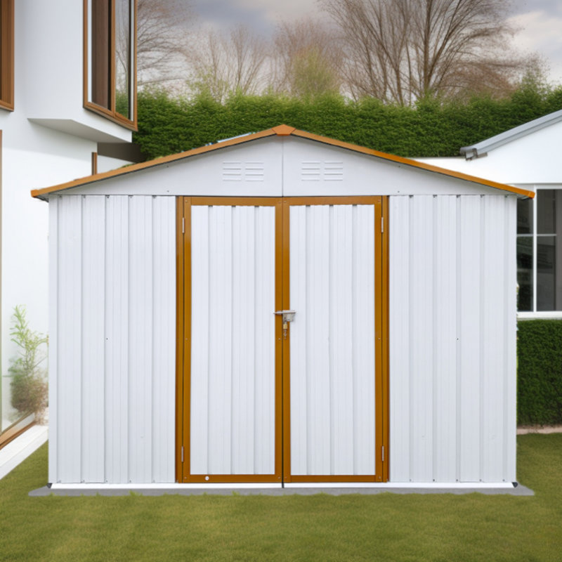Remises de jardin en métal, Blanc / jaune, H 79 po x l 144 po x P 120 po