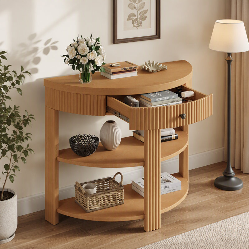 Console avec tiroir et tablettes, Natural, Natural, Natural