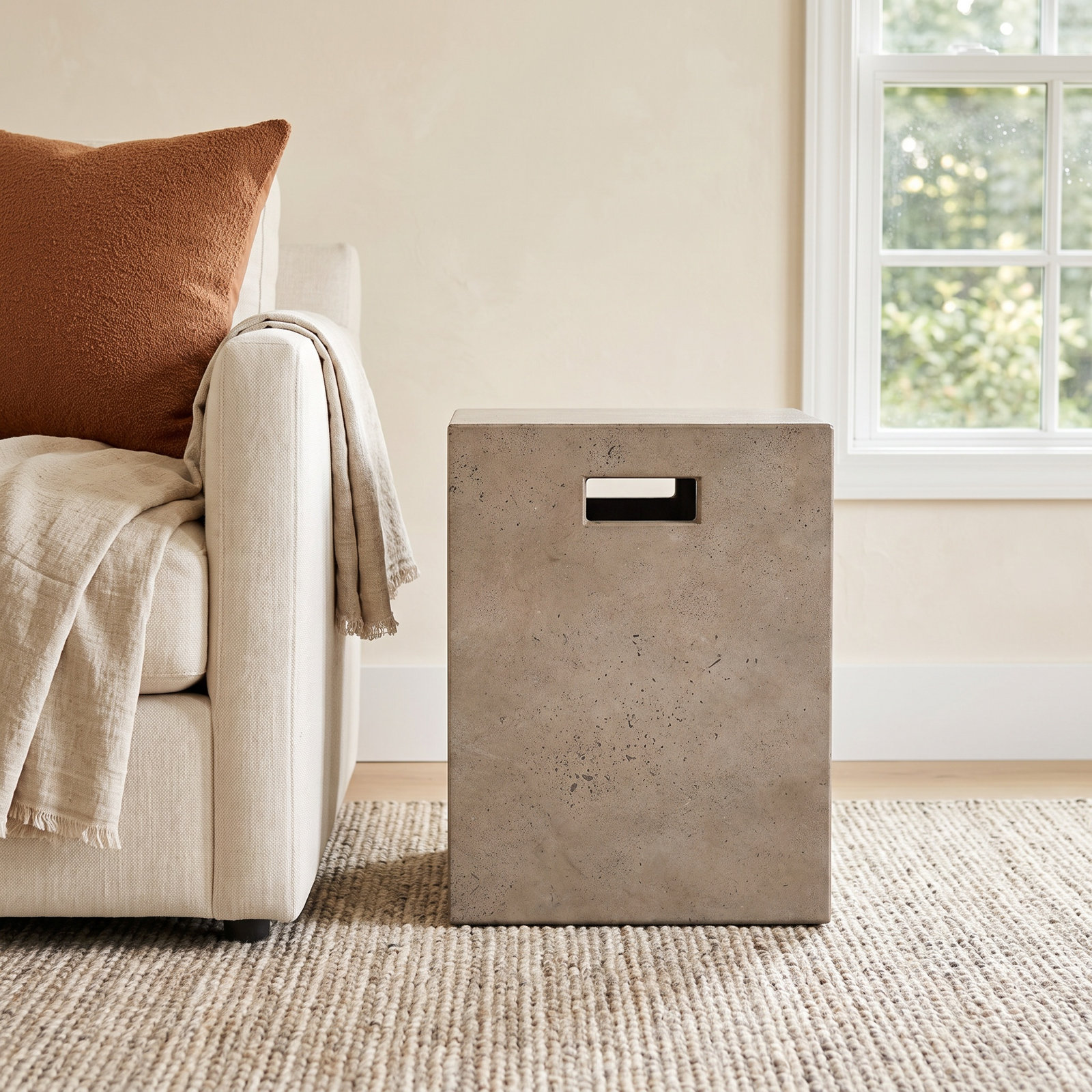 Kareen Concrete Accent Stool, Dark Gray
