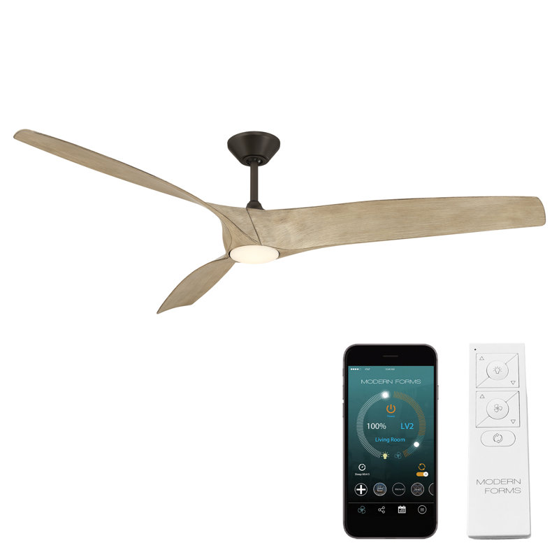 Zephyr 3 - Blade Outdoor/Indoor Smart Ceiling Fan with Light Kit And Remote Control Included, 72", Bronze/White Oak