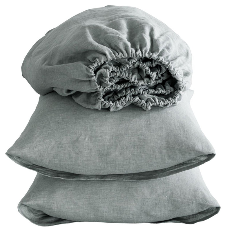 Ensemble de draps pour grand lit quatre pièces en lin bleu