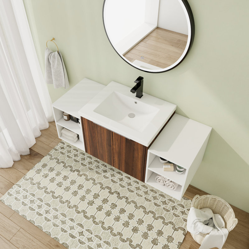 Ensemble de meuble-lavabo simple 47,67 po avec plateau en résine Katrena, Brun