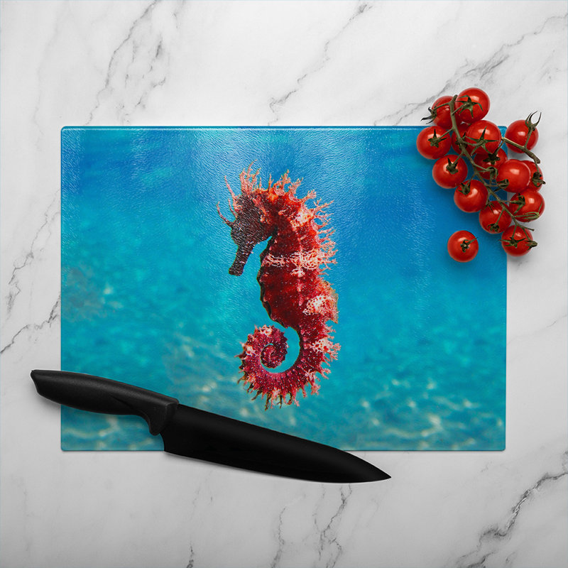 Mediterranean Seahorse Designer Glass Chopping Board