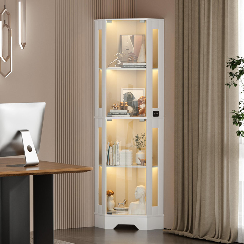 Vitrine moderne en verre, vitrine de coin 65 po, White