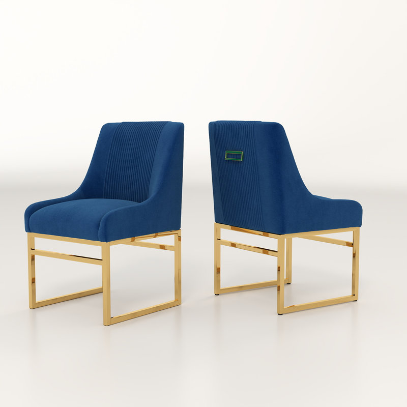 Zanthia Tufted Velvet Side Chair Dining Chair, Navy, 2