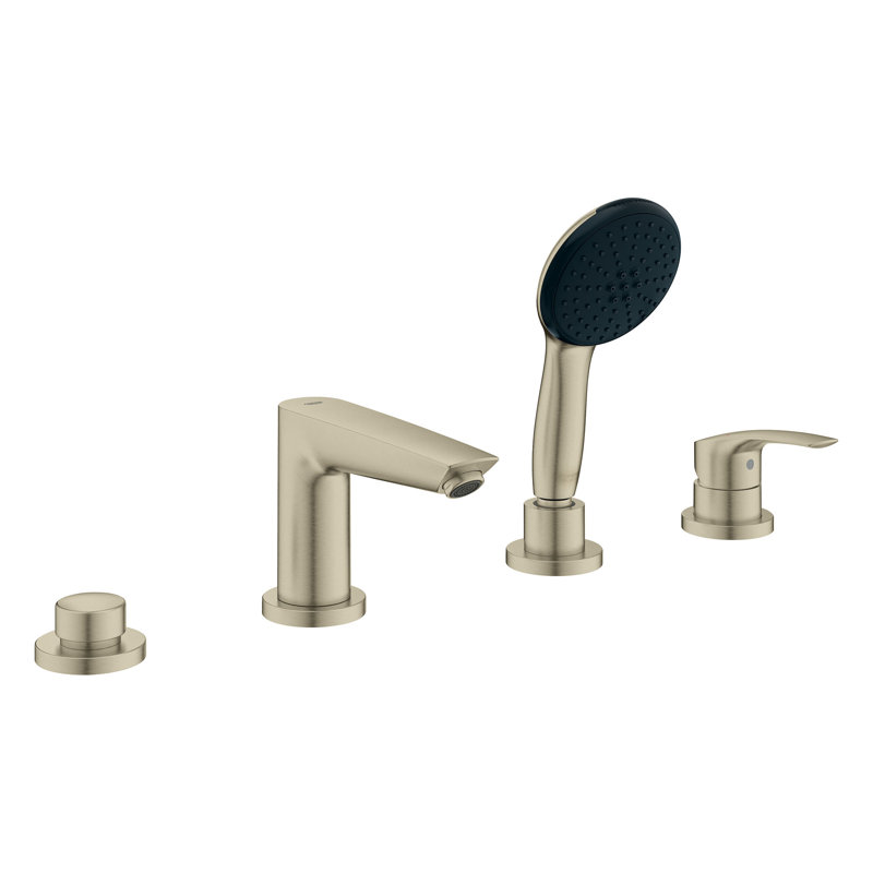 Robinet de baignoire romaine à 4 trous avec douche à main EuroSmart, Nickel brossé