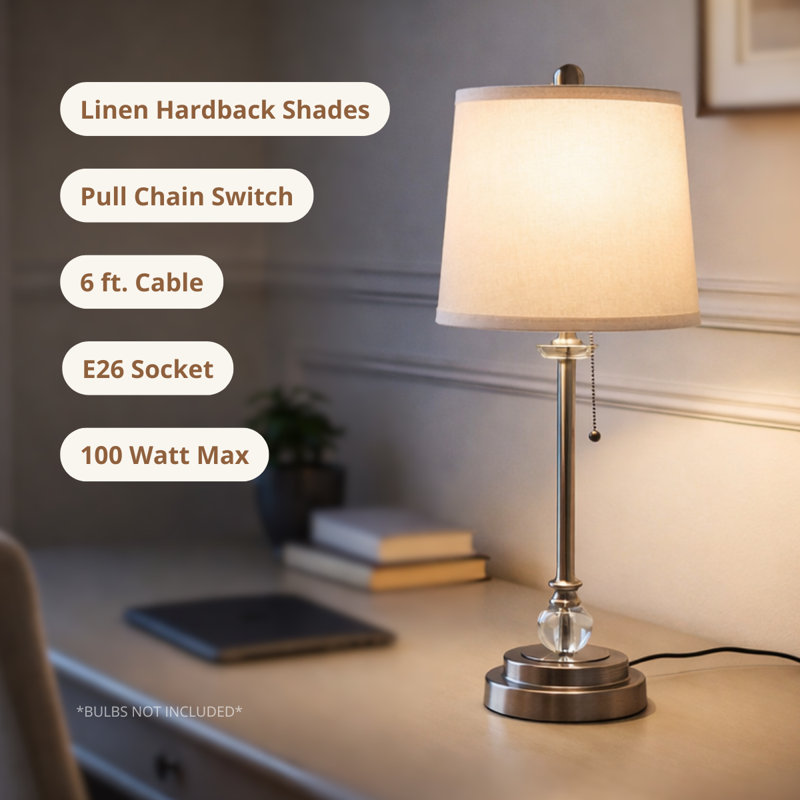 Royal Designs, Inc. 28" Buffet Table Lamps Set of 2, Antique Brass Finish, Linen Cream Hardback Shades